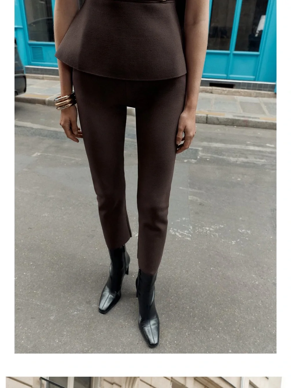 Zara NWT thick stretchy elastic waist  Brown Cropped Straight flare hem pants